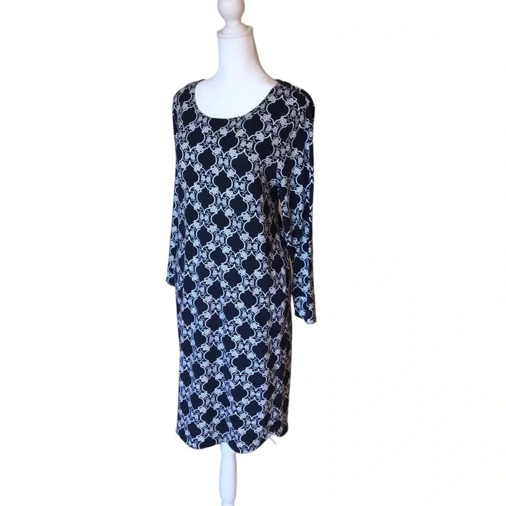 Crown & Ivy Blue & Cream Lightweight Dress NEW W/Tags